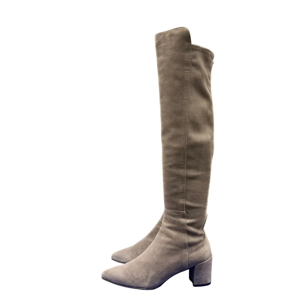 Size 6 Stuart Weitzman Allwayhunk Almond Suede Over The Knee Block Heel Boots